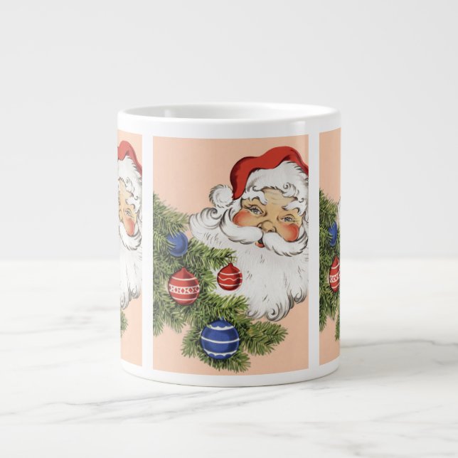 Caneca De Café Grande Natal Antigo Papai Noel com enfeites de árvore (Frente)