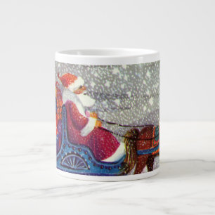 Caneca De Café Grande Natal Antigo, Papai Noel em um Trenó Aberto Puxado