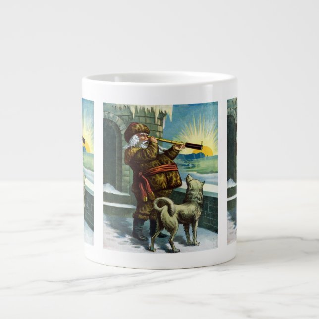 Caneca De Café Grande Natal Antigo Papai Noel Telescópio Cão Pôr do Sol (Frente)