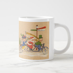 Caneca De Café Grande Natal Antigo, Papai Noel Vitoriano de Bicicleta