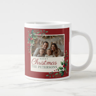 Caneca De Café Grande Natal Clássico Botânico Vermelho com Foto Personal