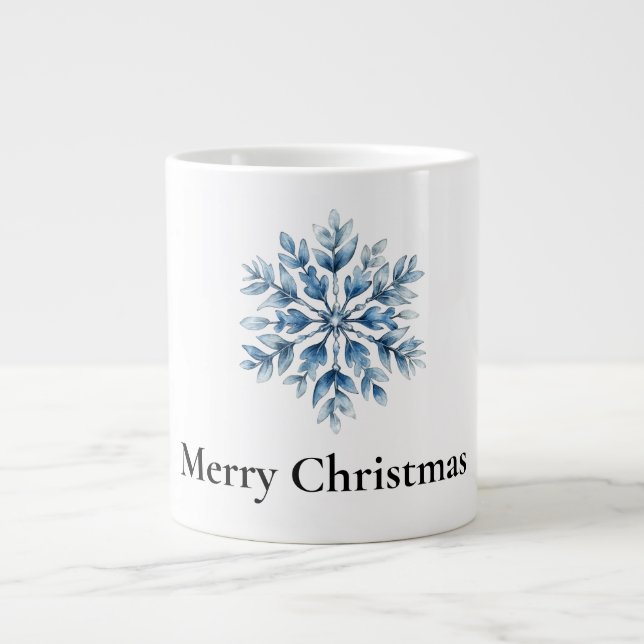 Caneca De Café Grande Natal com Floco de Neve Branco Azul (Frente)