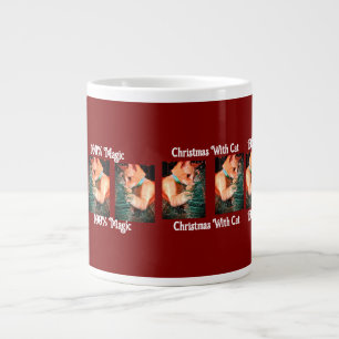 Caneca De Café Grande Natal Com Gato Texto da foto personalizado