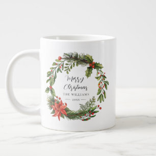 Caneca De Café Grande Natal da Família Floral Red Berries Greenery