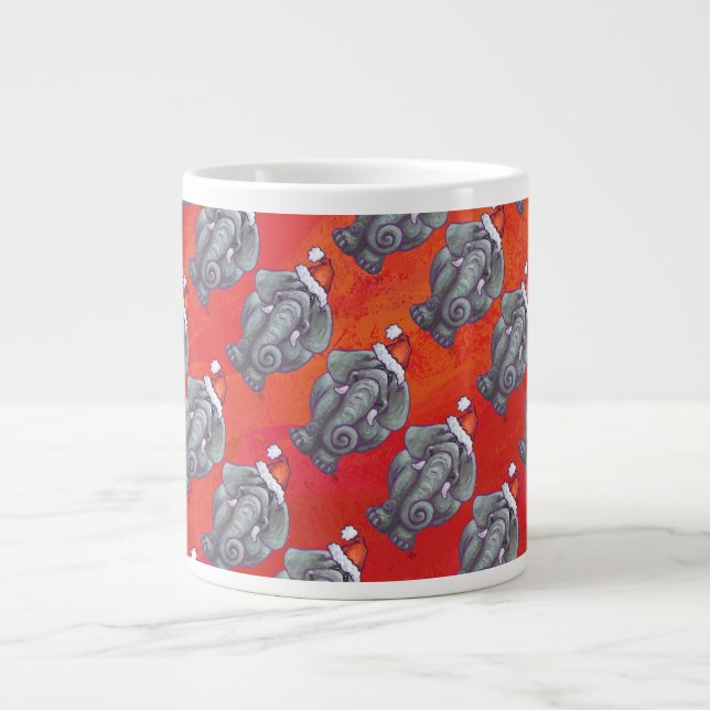 Caneca De Café Grande Natal De Elefante Em Vermelho (Frente)