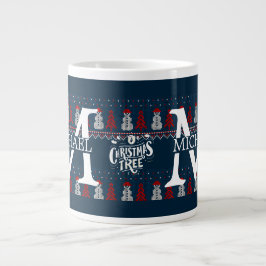 Caneca De Café Grande Natal do Elegante Modern Snowman Monograma