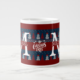 Caneca De Café Grande Natal do Elegante Modern Snowman Monograma