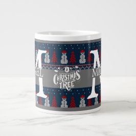 Caneca De Café Grande Natal do Elegante Modern Snowman Monograma