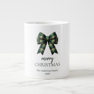 Caneca De Café Grande Natal Feliz Personalizado   Laço Xadrez Verde