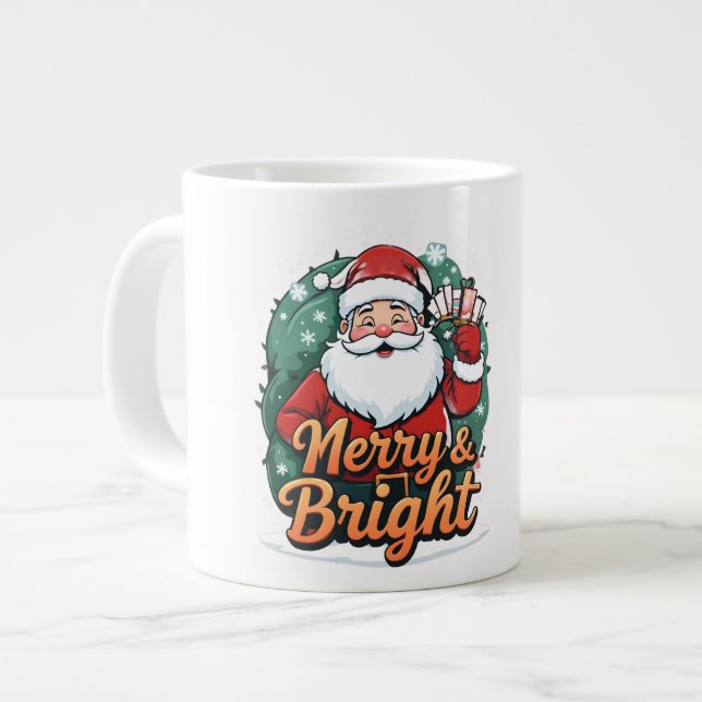 Caneca De Café Grande Natal - "Felizes e Papais noeis Brilhantes" (Frente Esquerda)