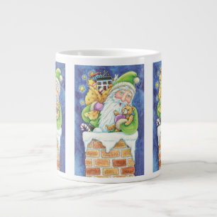 Caneca De Café Grande Natal fofo, Papai Noel na Chaminé com Brinquedos