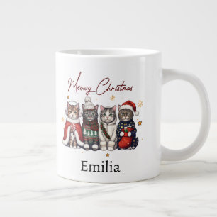 Caneca De Café Grande Natal Meowy Gatos Fofos Personalizados