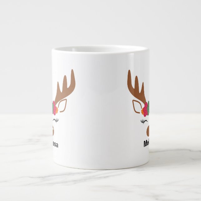 Caneca De Café Grande Natal Personalizado - Reindeer Face Natal (Frente)