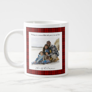 Caneca De Café Grande Natalina Aconchegante Vintage Xadrez Vermelho Mono