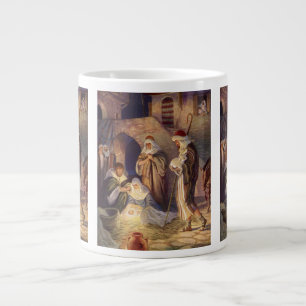 Caneca De Café Grande Natividade de Natal Vintage, 3 Pastores e Jesus
