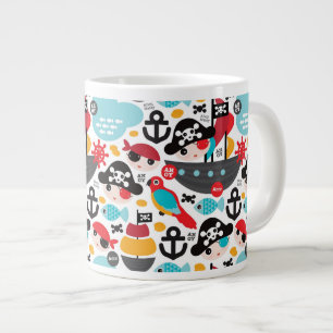 Caneca De Café Grande Navegação na ilustração de piratas retrorados