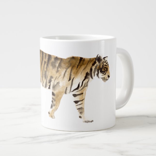 Caneca De Café Grande Navegação por Tigre de Aquarela (Frente Esquerda)