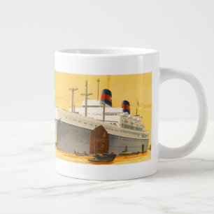 Caneca De Café Grande Navio de Cruzeiro Antigo para o Oriente com Barcos