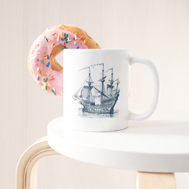 Caneca De Café Grande Navio de navegação marinho-azul (Criador carregado)