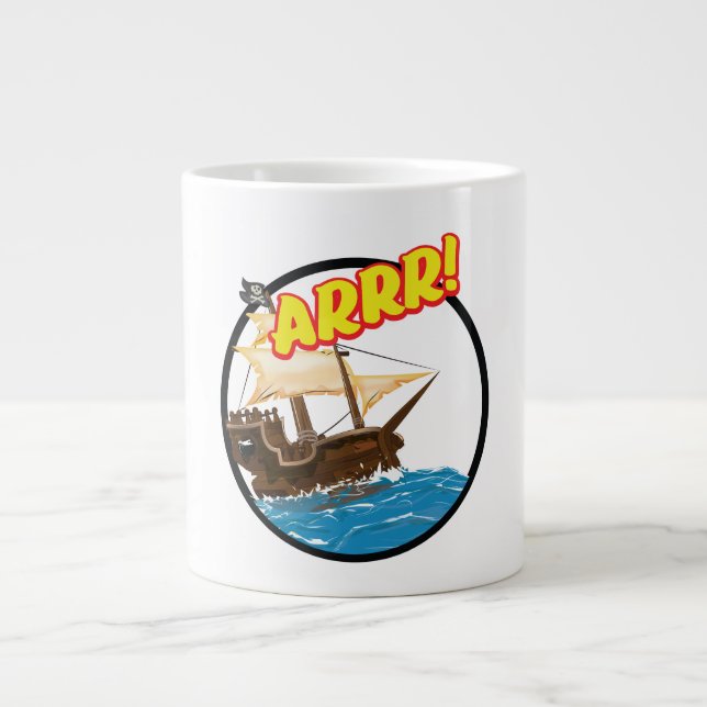 Caneca De Café Grande Navio pirata de desenho animado engraçado  (Frente)