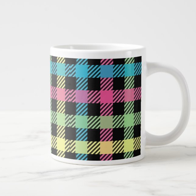 Caneca De Café Grande Neon Gingham (Direita)