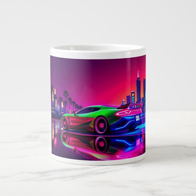 Caneca De Café Grande Neon Racer Mug - 80s Carro Esportivo Retro-Futurís (Frente)