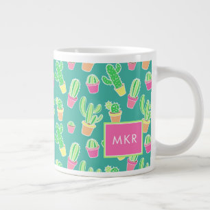 Caneca De Café Grande Neon Watercolor Cactus Em Potes