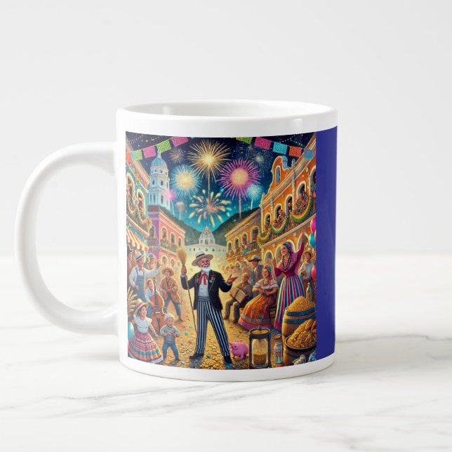 Caneca De Café Grande New Year's Eve Celebration El Año Viejo (Esquerda)