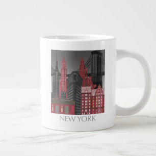 Caneca De Café Grande New York Elevations by Night - Vermelho