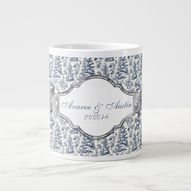 Caneca De Café Grande Newlyweds de Natal Azul (Frente)