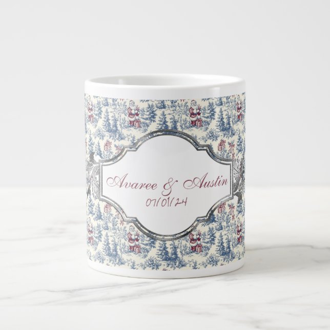 Caneca De Café Grande Newlyweds de Natal Azul (Frente)