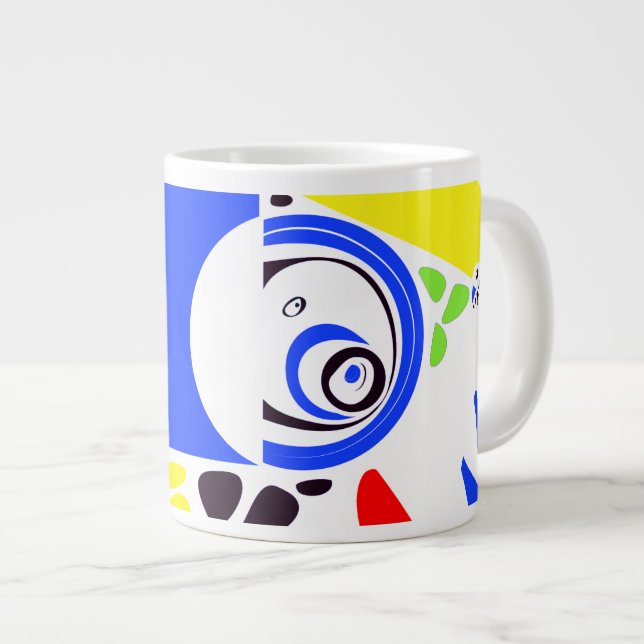 Caneca De Café Grande Ninho de Pássaro - Branco Azul Real (Frente Esquerda)
