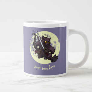 Caneca De Café Grande Ninja Katana Espadas Voando Chuto Negro Gato Preto
