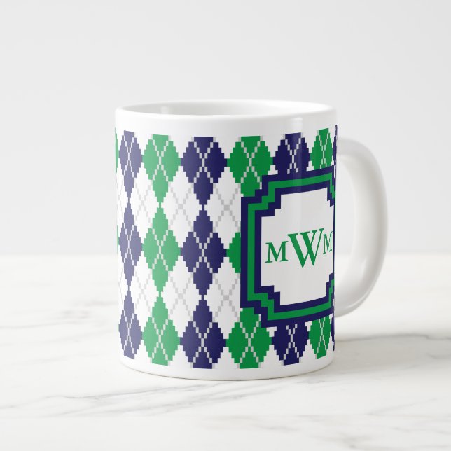 Caneca De Café Grande No Green Argyle Specialty Mug (Frente Esquerda)