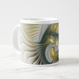 Caneca De Café Grande Nobre Ouro Teal Abstrato Fantasy Arte Fractal
