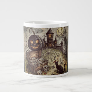 Caneca De Café Grande Noite de Halloween: A Abóbora Preta Assustadora Gu