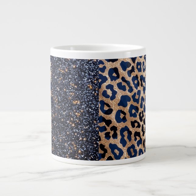 Caneca De Café Grande Noite Estrelada & Impressão de Leopardo  (Frente)