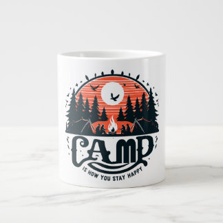Caneca De Café Grande Noites De Campfire No Meio Da Floresta De Pinheiro