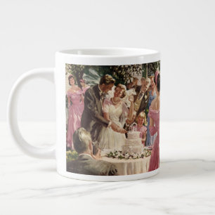 Caneca De Café Grande Noiva Noivo Recém-Casados Cortam o Bolo de Casamen