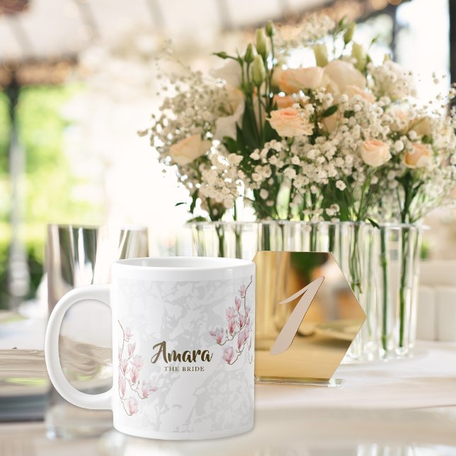 Caneca De Café Grande Noiva Personalizada - Casamento Floral Magnolia (Criador carregado)