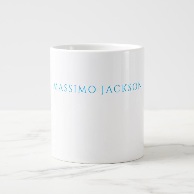 Caneca De Café Grande Nome Caligrafia Script Simples Branco Azul (Frente)
