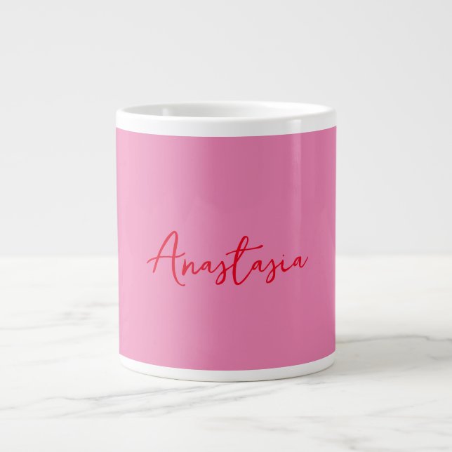 Caneca De Café Grande Nome da caligrafia profissional rosa personalizado (Frente)