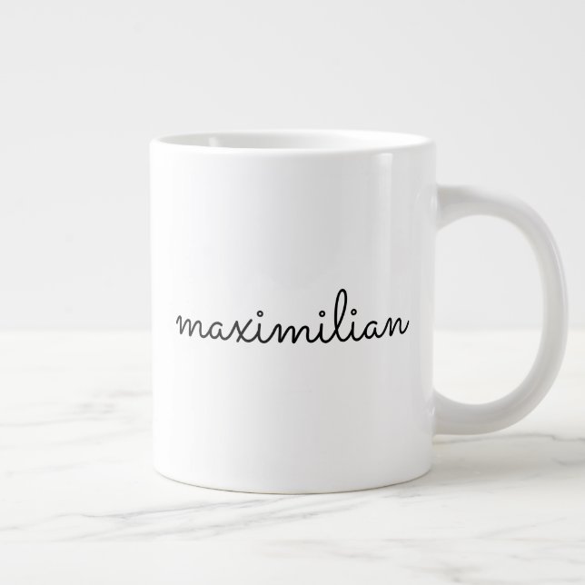 Caneca De Café Grande Nome de script personalizado branco preto-branco s (Direita)