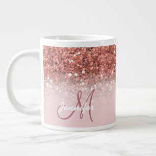 Caneca De Café Grande Nome do Glitter Sparkles Dourado Girly Rosa
