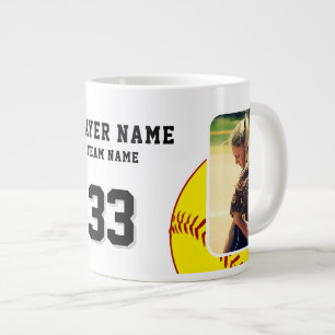 Caneca De Café Grande Nome do Jogador de Softbol Número Equipe 2 Fotos