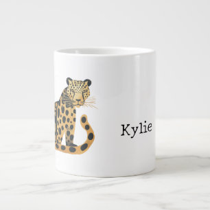 Caneca De Café Grande Nome do Leopardo Dourado Negro