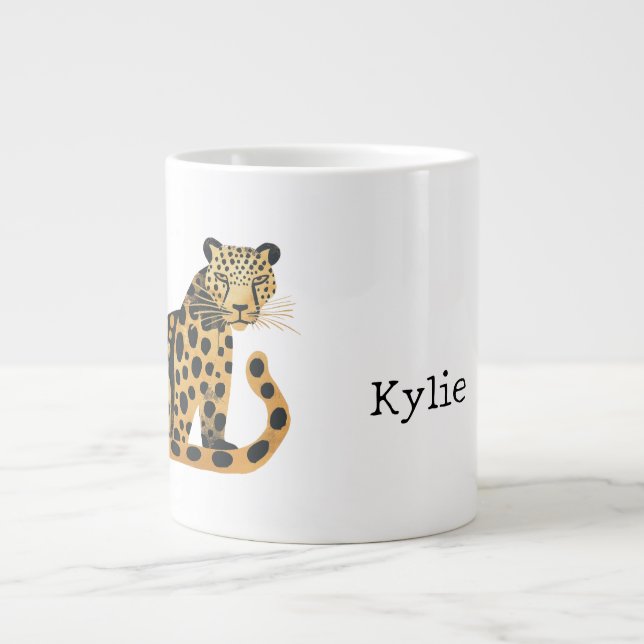 Caneca De Café Grande Nome do Leopardo Dourado Negro (Frente)