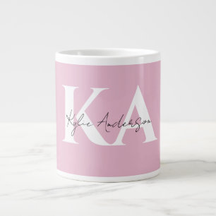 Caneca De Café Grande Nome do Monograma Personalizado Cor-de-Rosa Modern