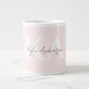 Caneca De Café Grande Nome do Monograma Personalizado do Rosa de Blush M