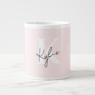 Caneca De Café Grande Nome do Monograma Personalizado do Rosa de Blush M